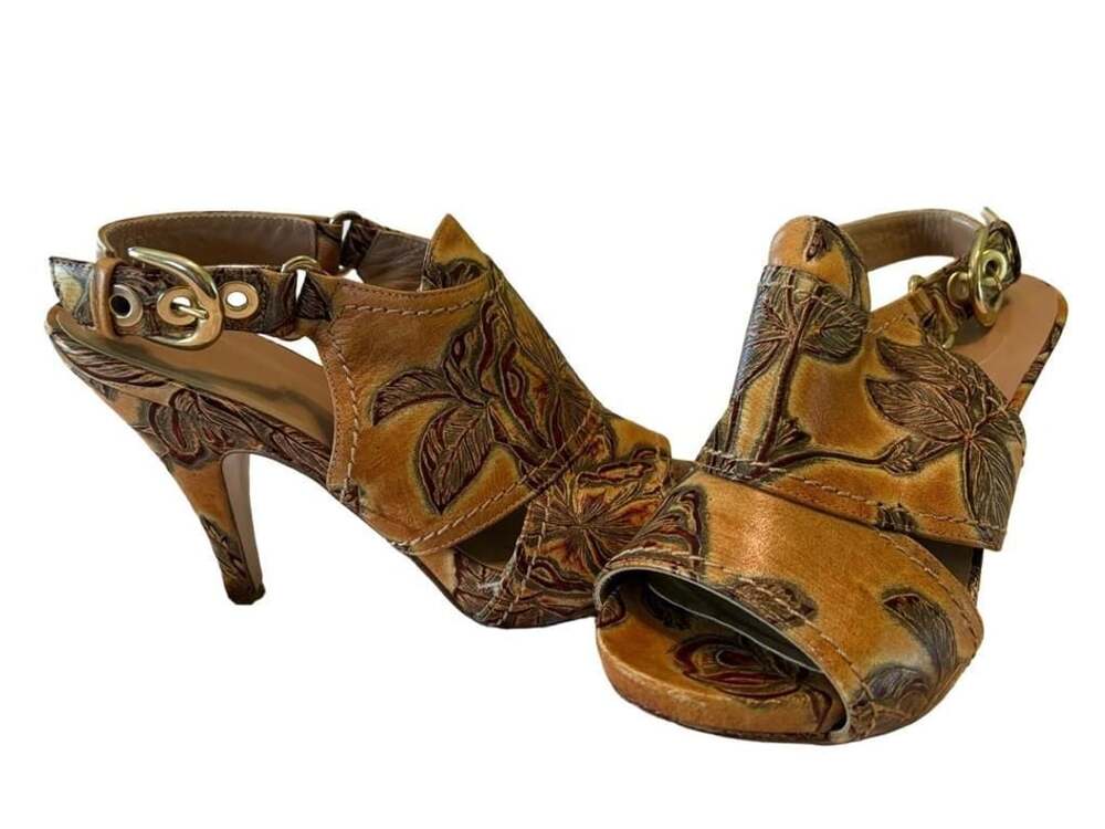 EUC Cuoieria Fiorentina Italian designer open toe ankle boot heels, Sz 36/6.5